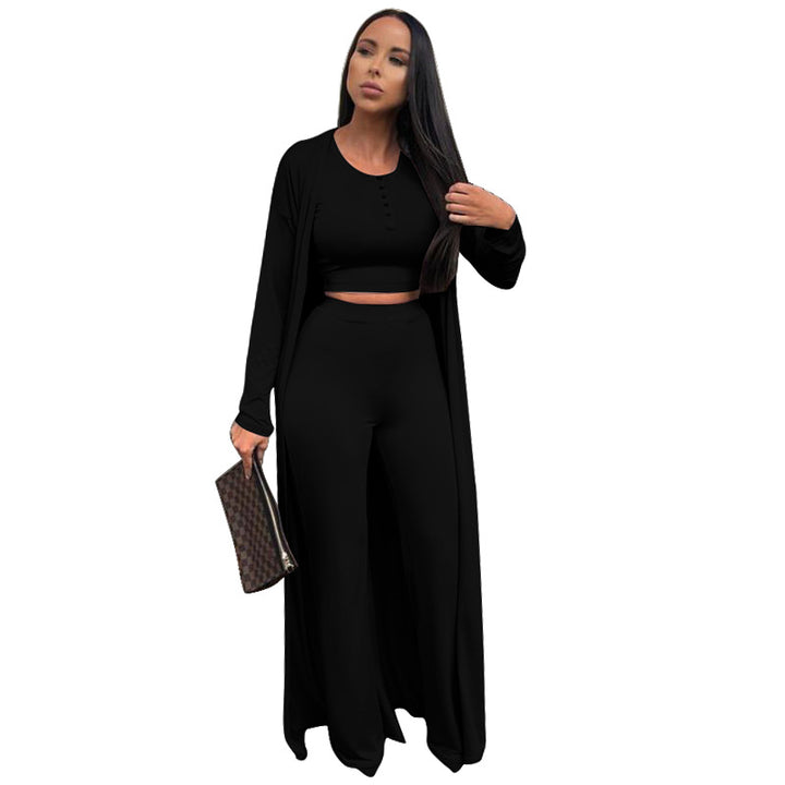 Dame Afslappet Sæt bestående af Crop Top og Bred Bukser med Lang Cardigan Stilla