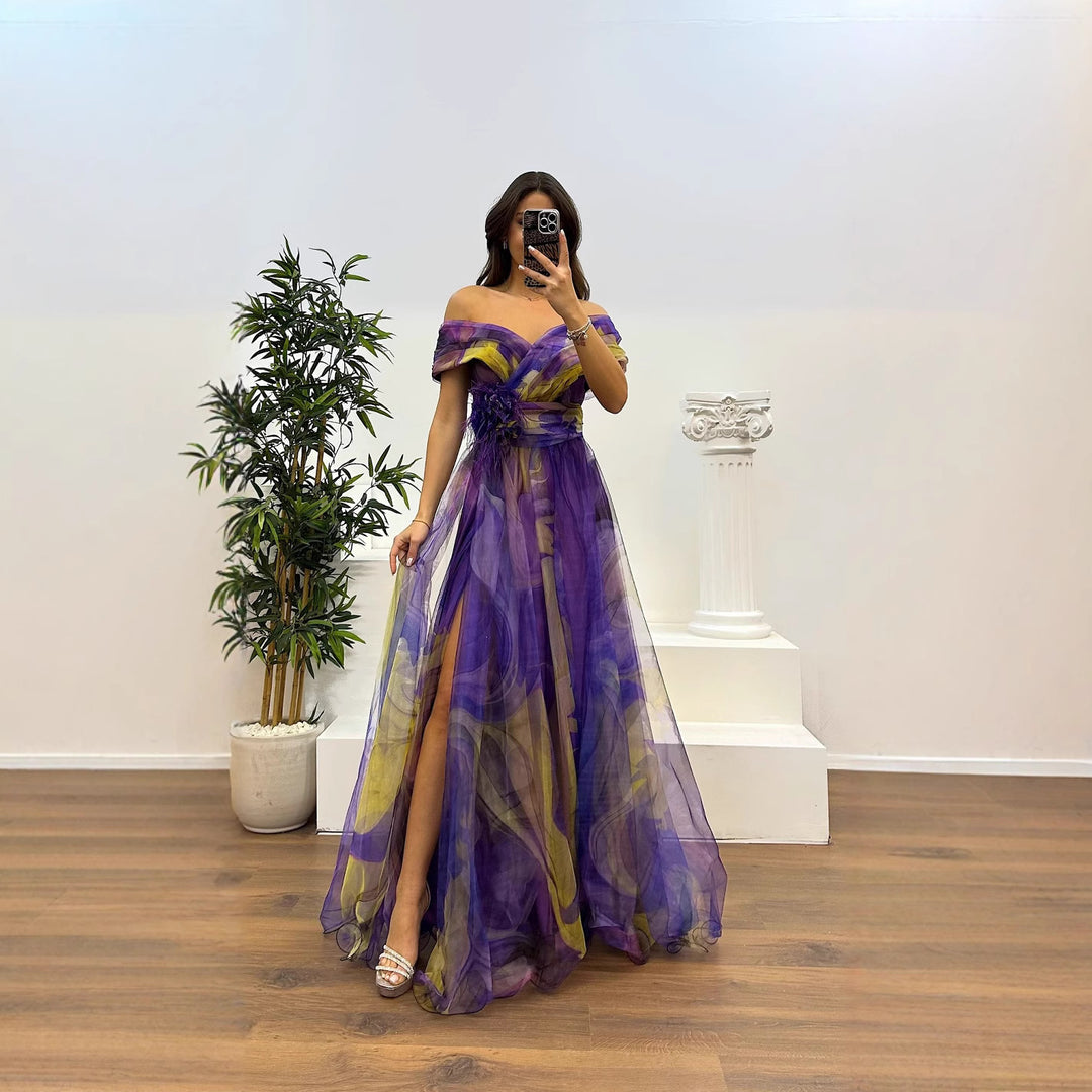 Damer Elegant Off-Shoulder Maxikjole med blomsterapplikationer og sidelæg Stiila