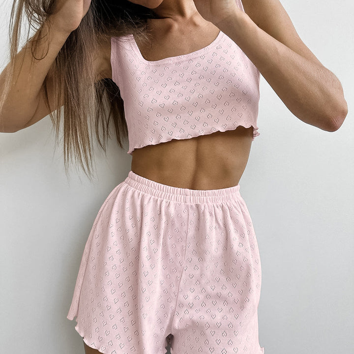 Dame luftig Cropped-Top og Shorts-Sæt med sarte detaljer Stilla