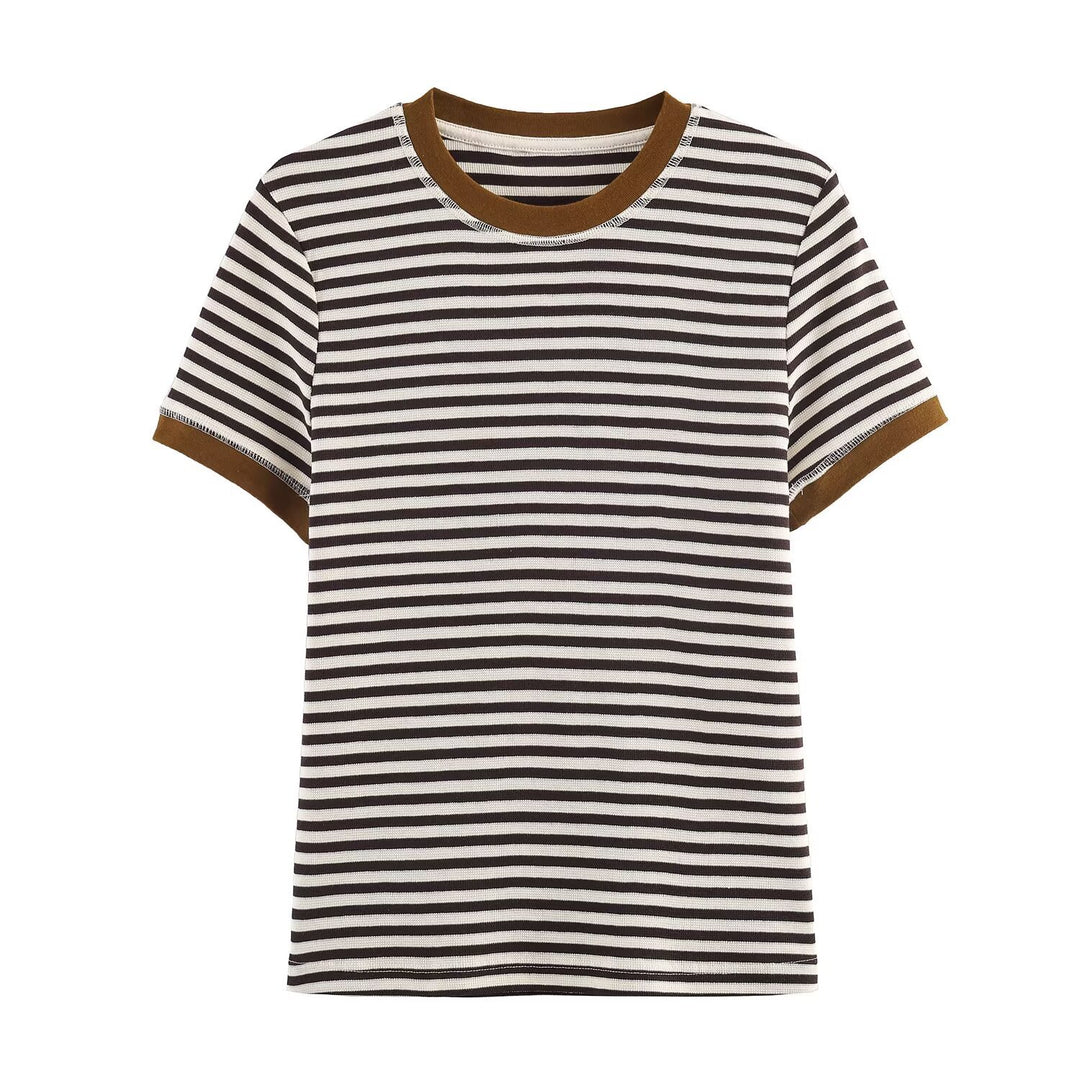 Dame stribet T-shirt med kontrasterende ærmer Skovae