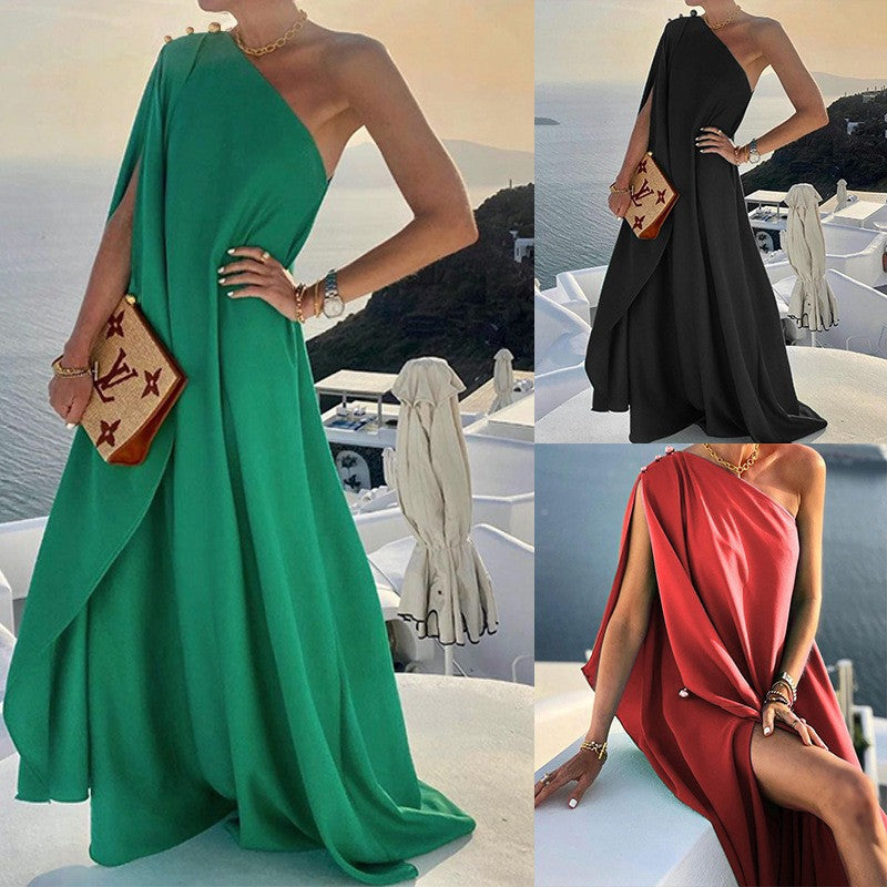 Dame elegant omslagkjole med asymmetrisk snit og flydende stof Stilla
