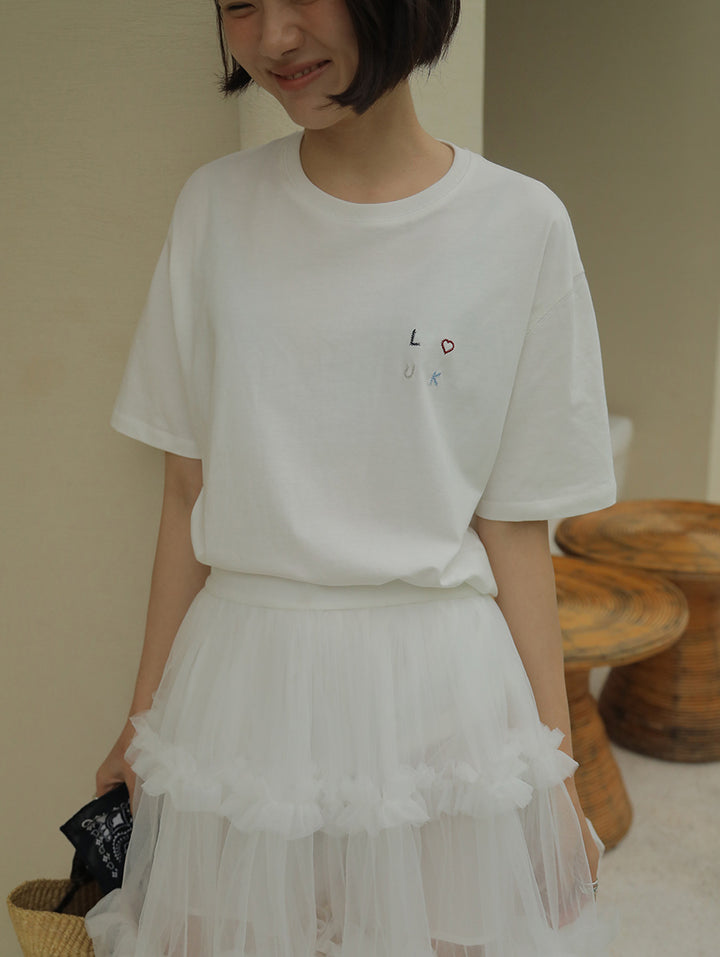 Damer afslappet T-shirt med trendy broderidetaljer Stilla