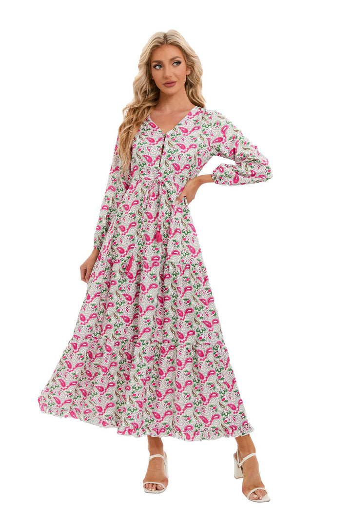 Dame Maxikjole med elegant paisley mønster og knapdetaljer Stilla