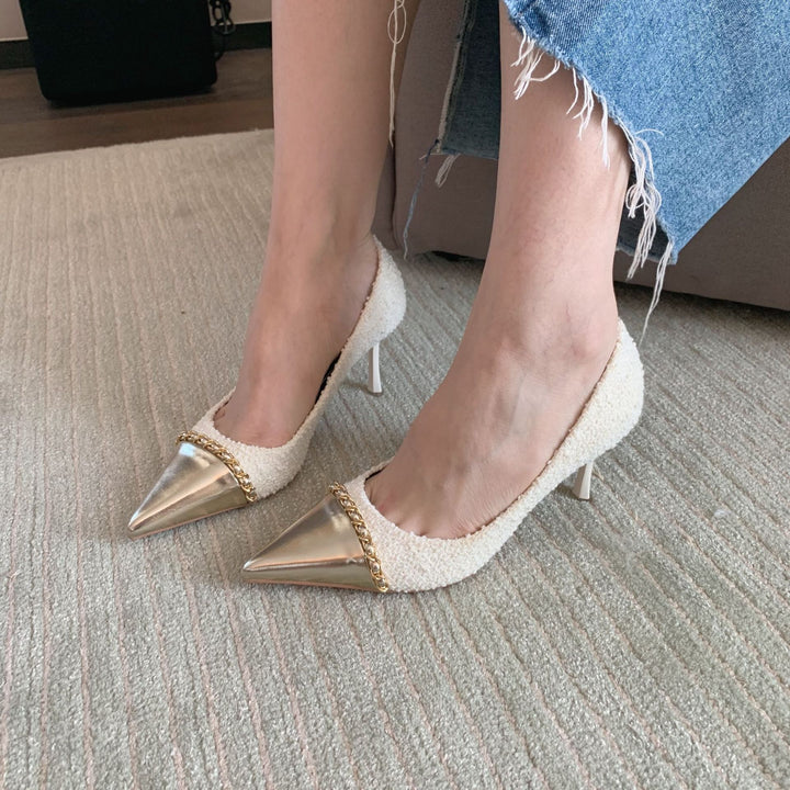 Dame spidsede pumps med elegant metallic-detalje og kvalitets tekstiloverdel Stilla