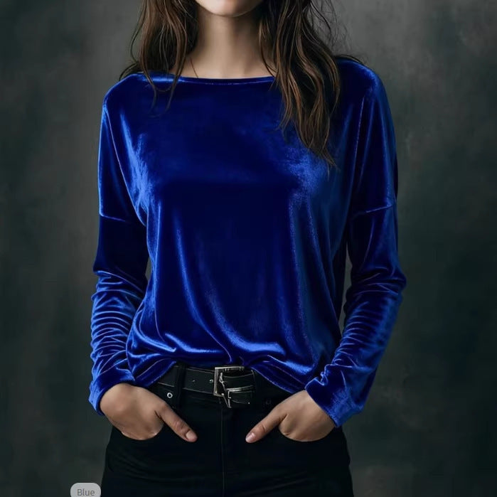 Damer elegant lys velour langærmet top