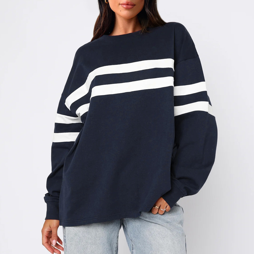 Dame casual oversized sweater med farvemæssigt kontrasterende striber Stilla