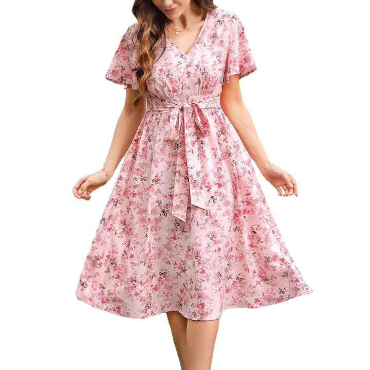 Dame Floral Talje kjole Midi Stilla