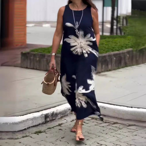 Dame maxikjole med blomsterdesign og sidelommer Stilla