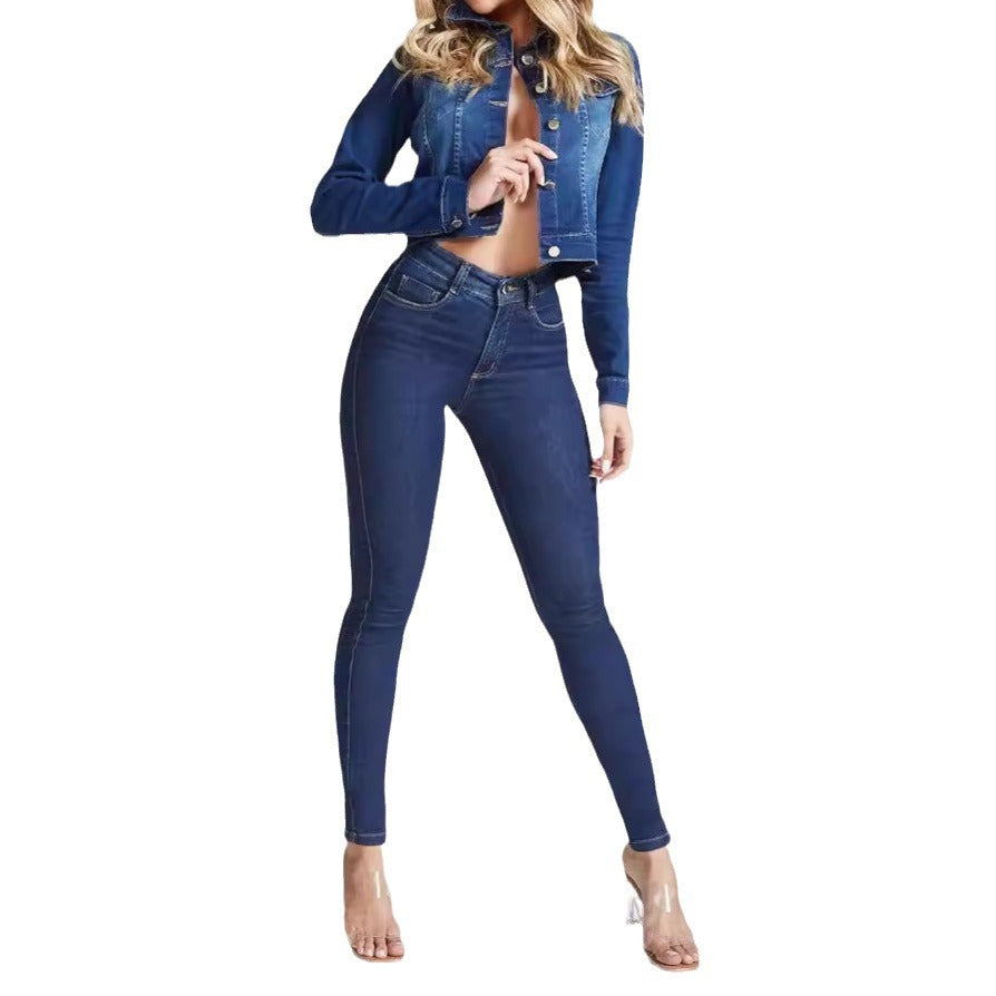 Dame højt skårne skinny jeans med tætsiddende snit og elastisk materiale Stilla