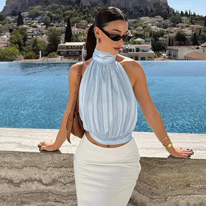 Damer Elegante Halterneck-top med plissering