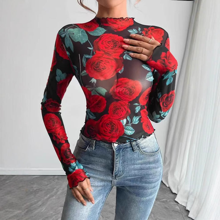 Damer Elegant Langærmet skjorte med blomster mønstre Stilla