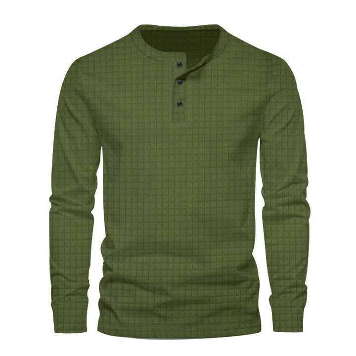 Herre langærmet Henley-t-shirt med moderne strukturdesign Stilla
