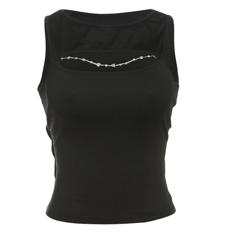 Dame Trendy Tanktop med dekorativt cut-out og moterigtige detaljer Skovae