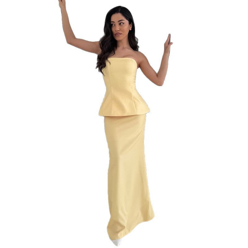 Dame Elegant Peplum Kjole med vid Skirt og hjerteformet Udsnit Stilla