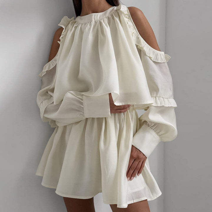 Dame luftigt kjole med flæsedesign og off-shoulder ærmer Stilla