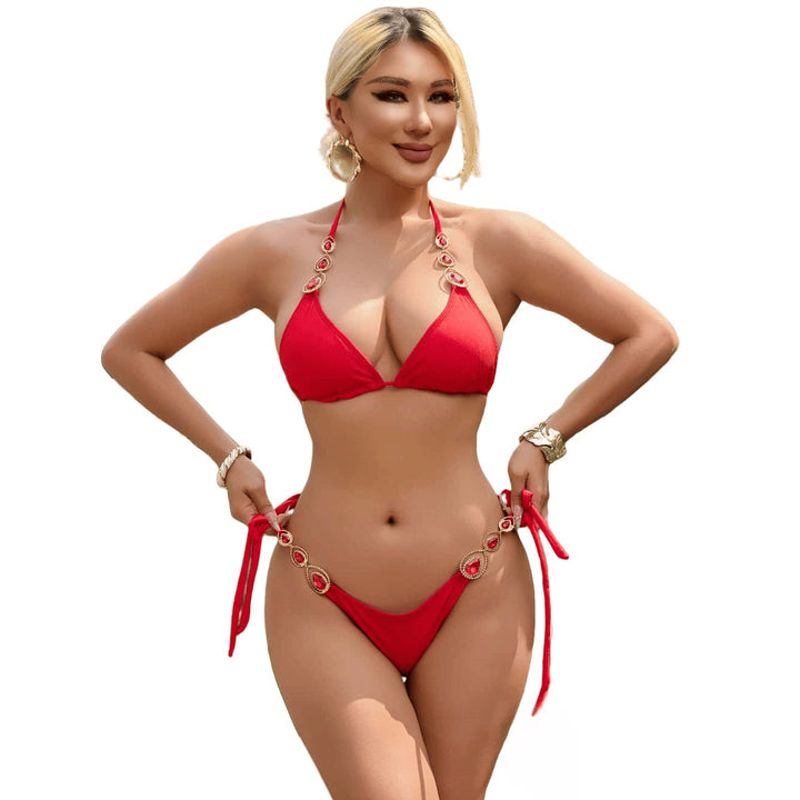 Kvinder Bejeweled Halter Neck Bikini Sæt Stilla