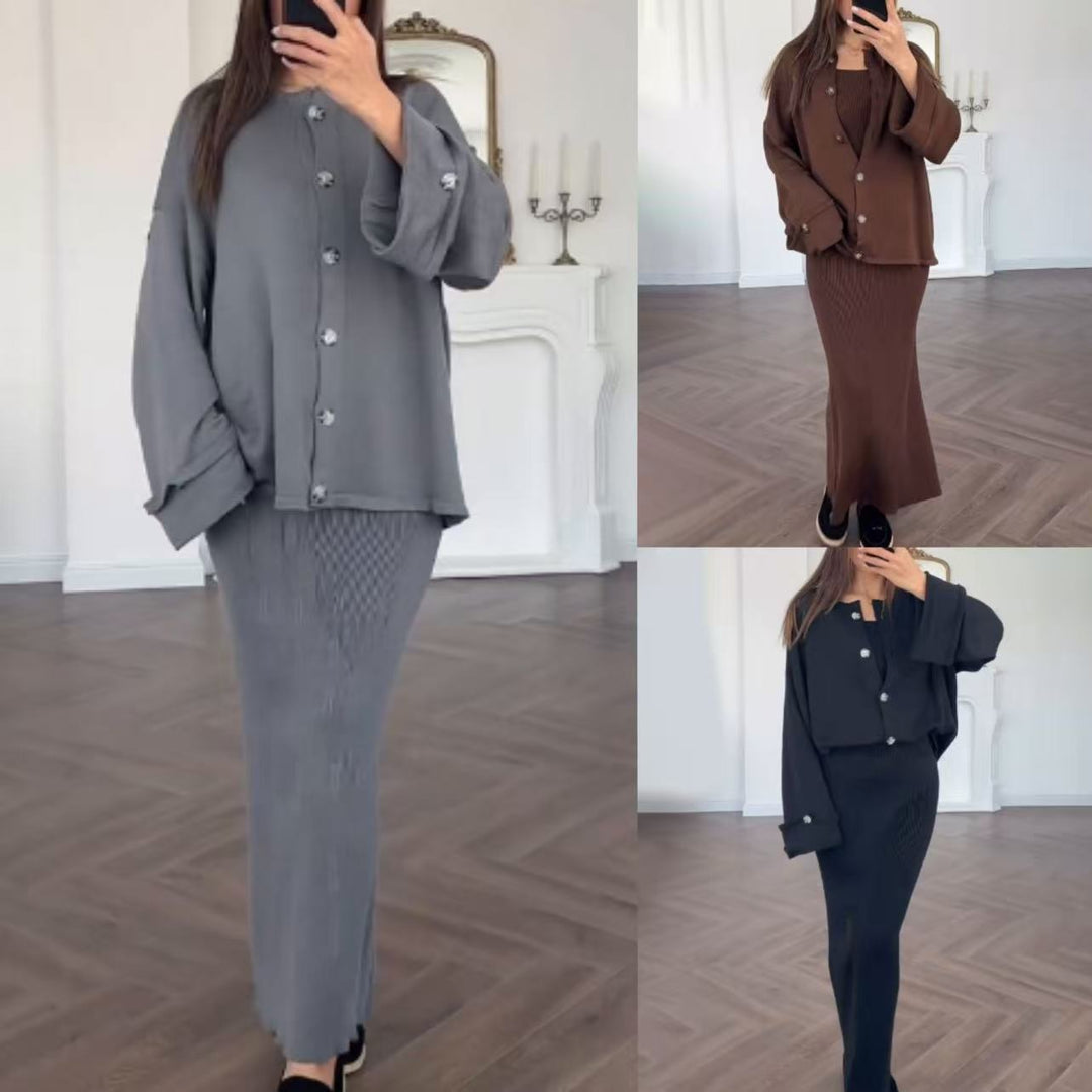 Damer elegant strikket kjole med matchende cardigan wrap Stilla