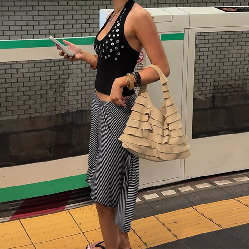 Dame Trendy Tanktop med glitrende Pailletter Skovae