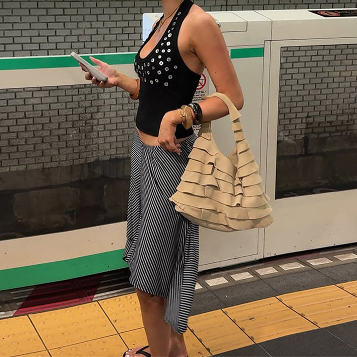 Dame Trendy Tanktop med glitrende Pailletter Skovae