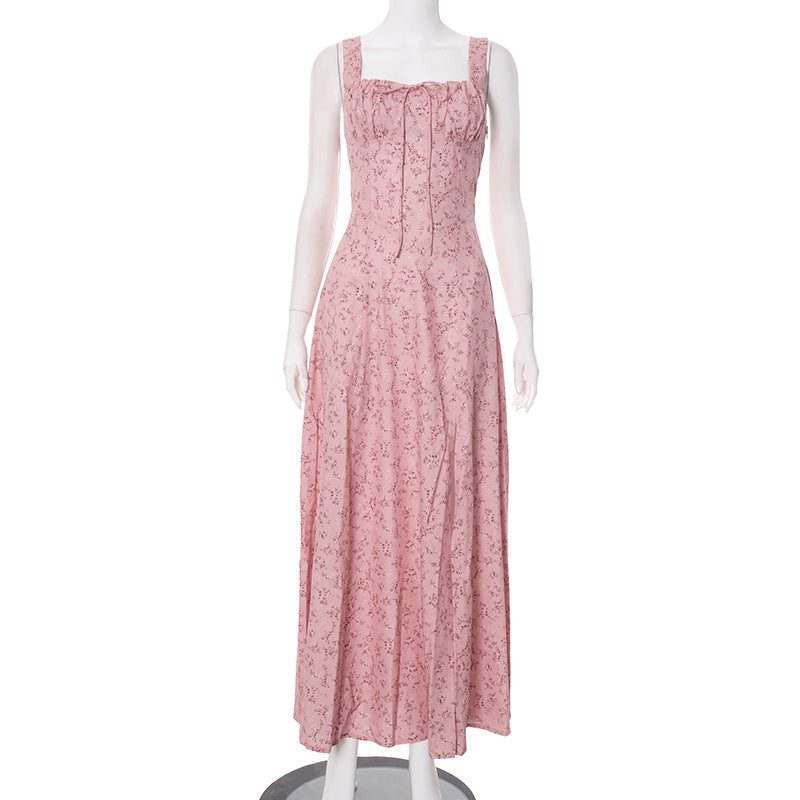 Femme Floral Print Maxi-kjole med justerbare bånd Stilla