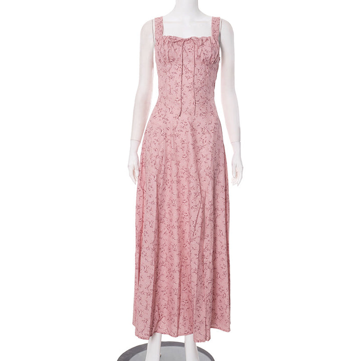 Femme Floral Print Maxi-kjole med justerbare bånd Stilla
