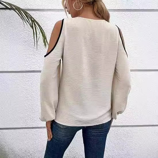 Dame top med asymmetrisk design og kolde skuldre Stilla