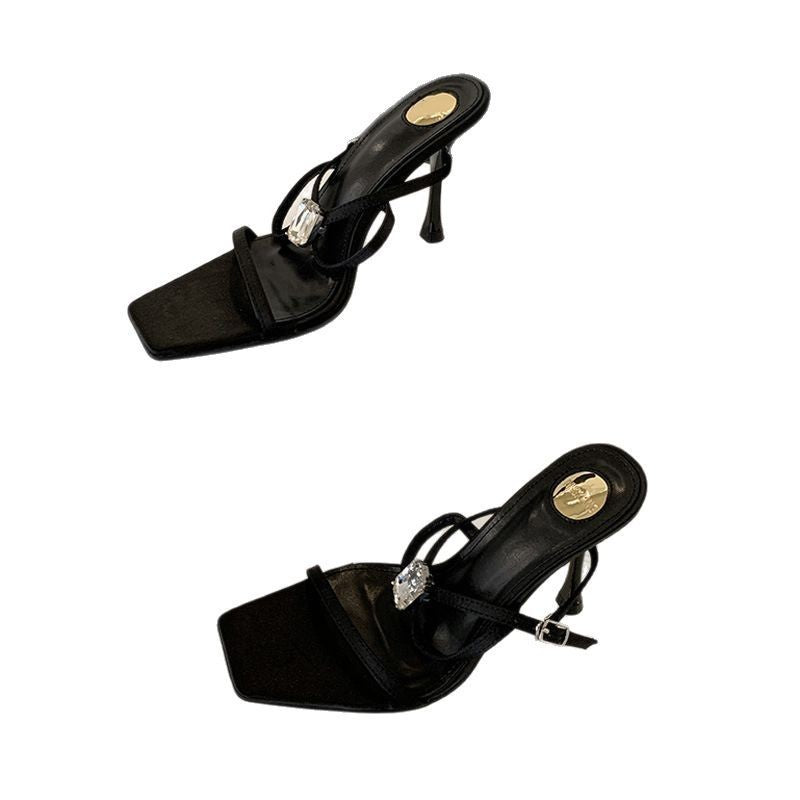 Dame High Heel Sandaler med firkantet tåparti og glitrende accent Stilla