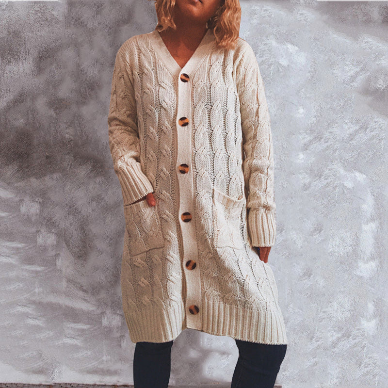Kvindernes chunky strik cardigan med lommer og knapdetaljer Stilla
