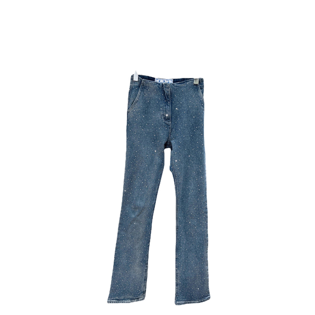 Dame Glitrende Bootcut-jeans med slids og strækanteil Skovae