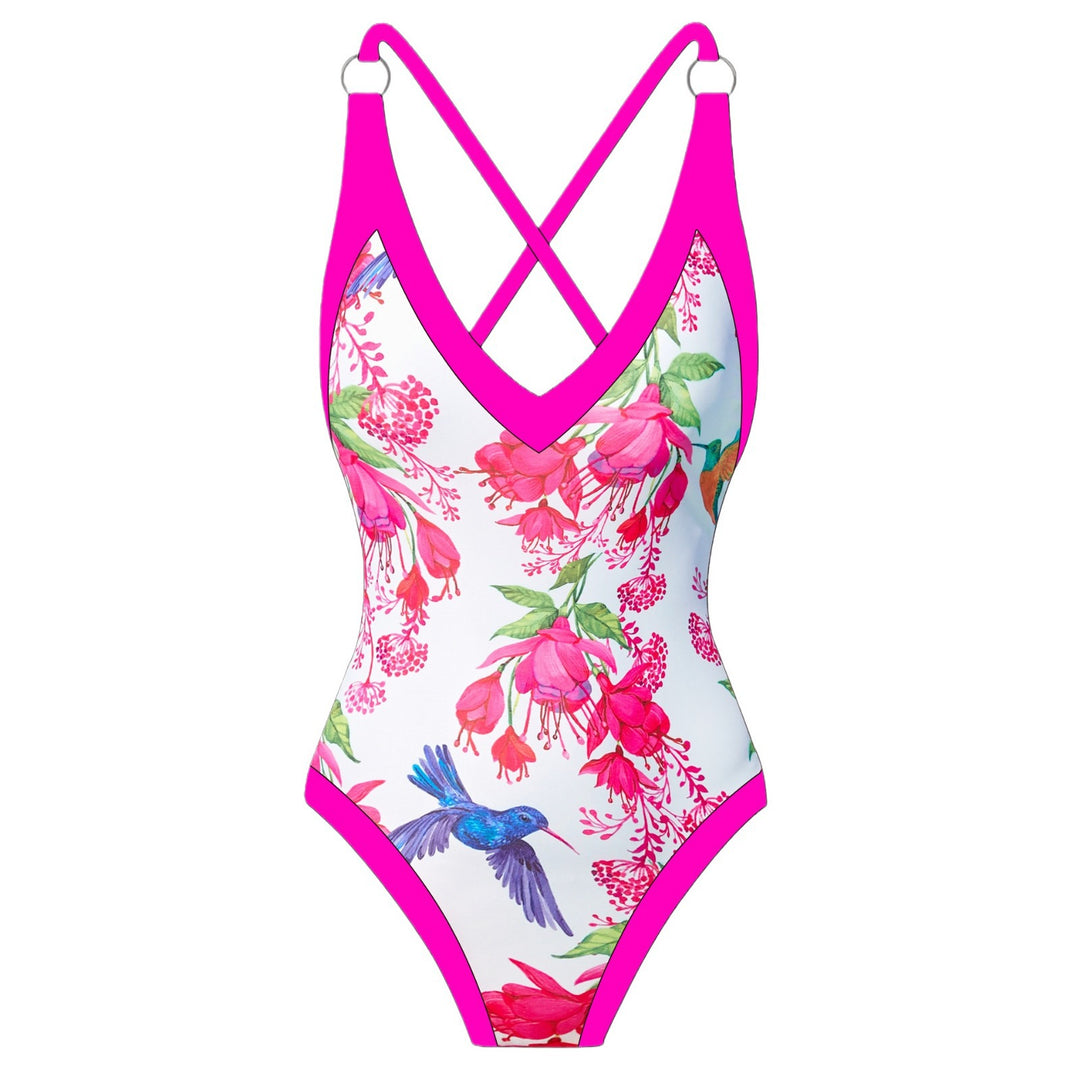 Dame onepiece badedragt med floral design og matchende indpakningsskørt Stilla