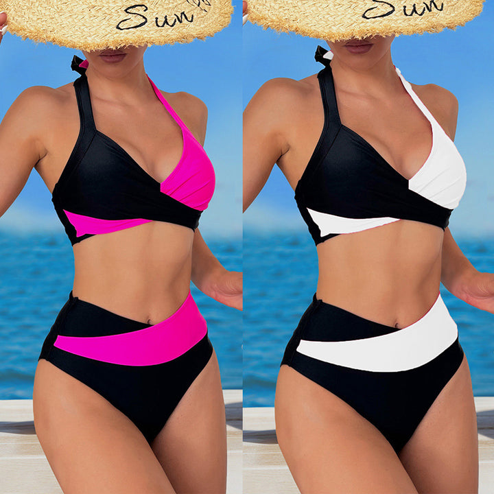 Damer Sporty Højskåret Bikini-Sæt med Vikkedesign Skovae