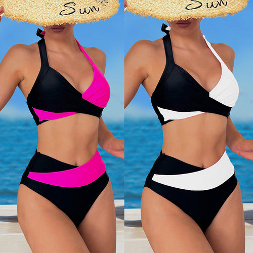 Damer Sporty Højskåret Bikini-Sæt med Vikkedesign Skovae