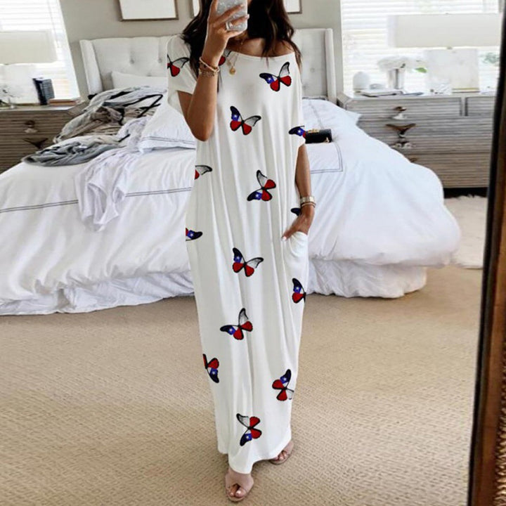 Dame Fritid Off-Shoulder Sommerfugltryk Maxi Kjole Stilla