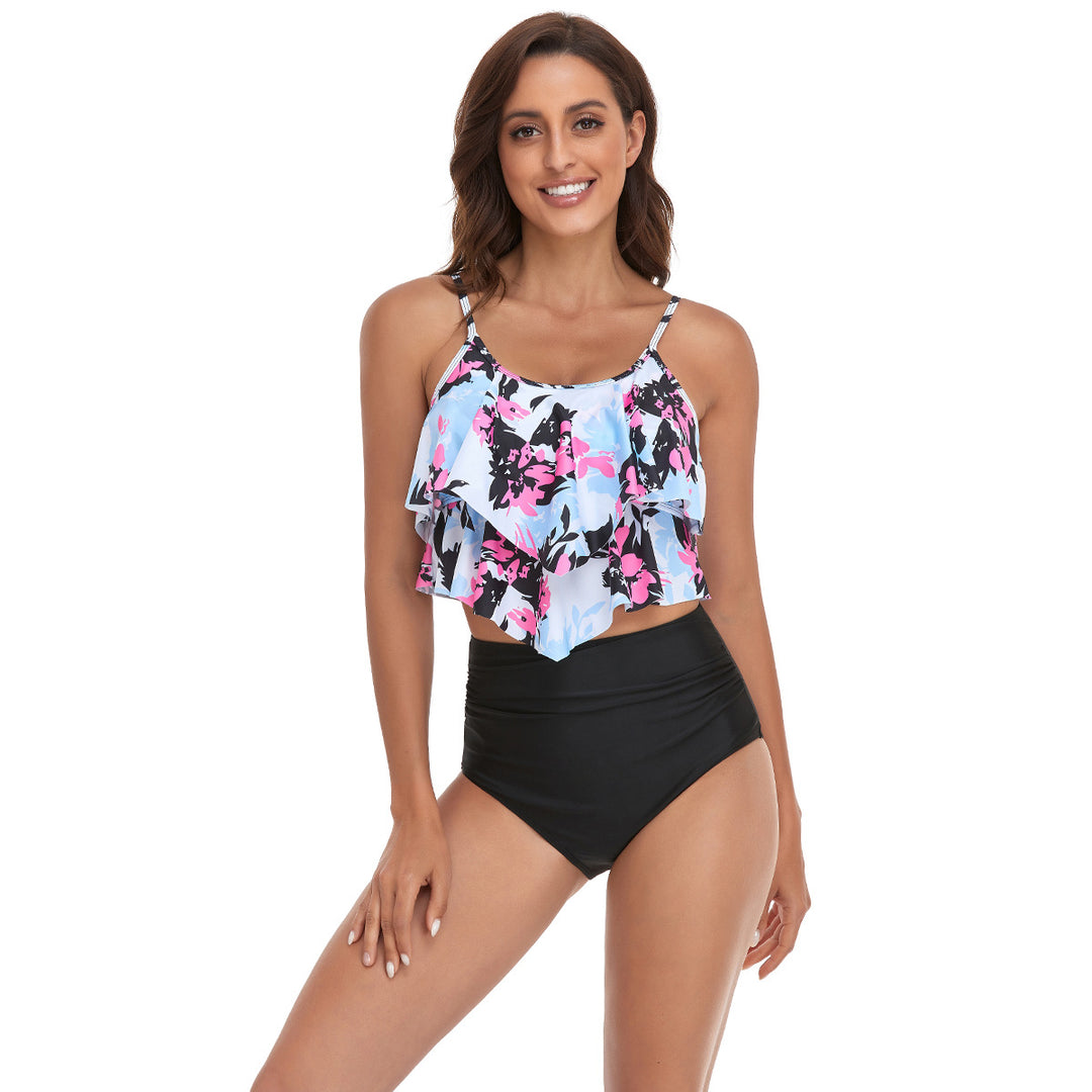 Damer Tankini-sæt med flydende flæsedesign og figurbeskrivende bikini-bukser Skovae