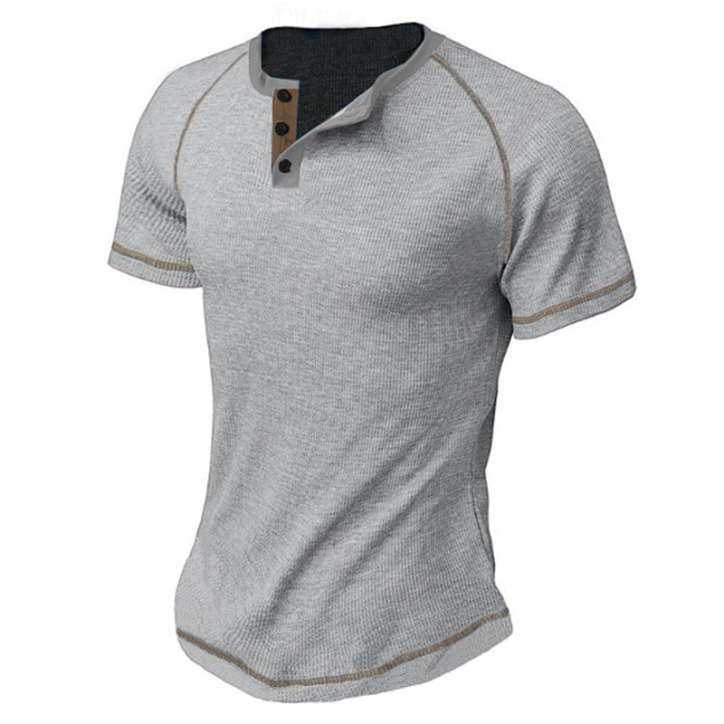 Herrer Kortærmet Henley T-shirt med elegant knapdesign Stilla