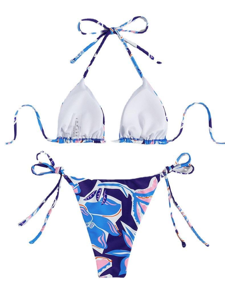 Dame Triangel-Bikini med fantastisk blomsterdesign og elegante snørredetaljer Skovae
