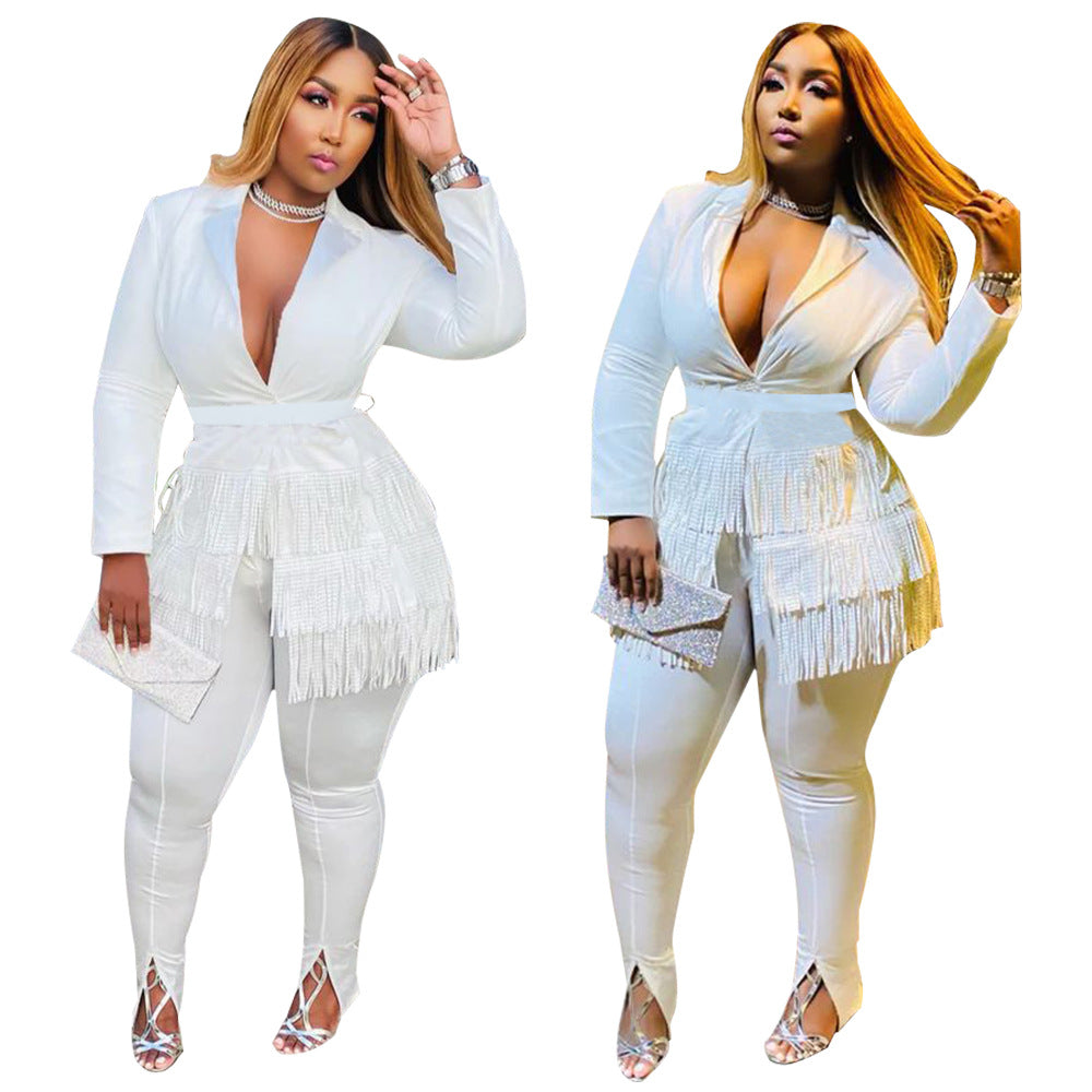 Dame Trendy Jumpsuit med frynser og dyb V-udskæring Stilla