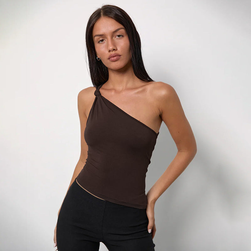 Dame asymmetrisk top med en skulder Stilla
