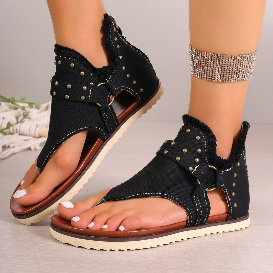 Dame nan Jeans-Bootie-Tåsandal med blødt skaftfoder, nitter og profileret gummisål Skovae