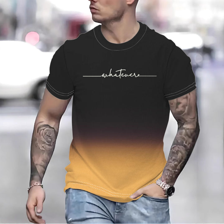 Herrer T-shirt med kreativ inskrift og moderne farvegradient Stilla