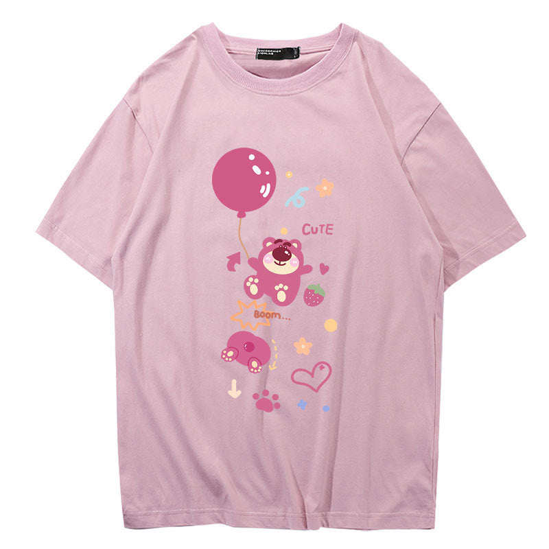 Dame Oversized T-shirt med legende bjørnemotiv og farverig grafiktryk Stilla