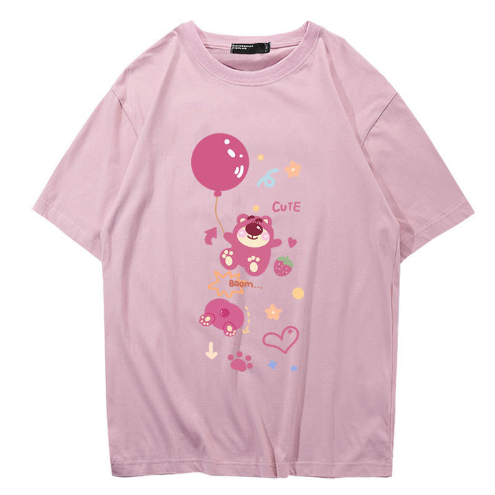 Dame Oversized T-shirt med legende bjørnemotiv og farverig grafiktryk Stilla