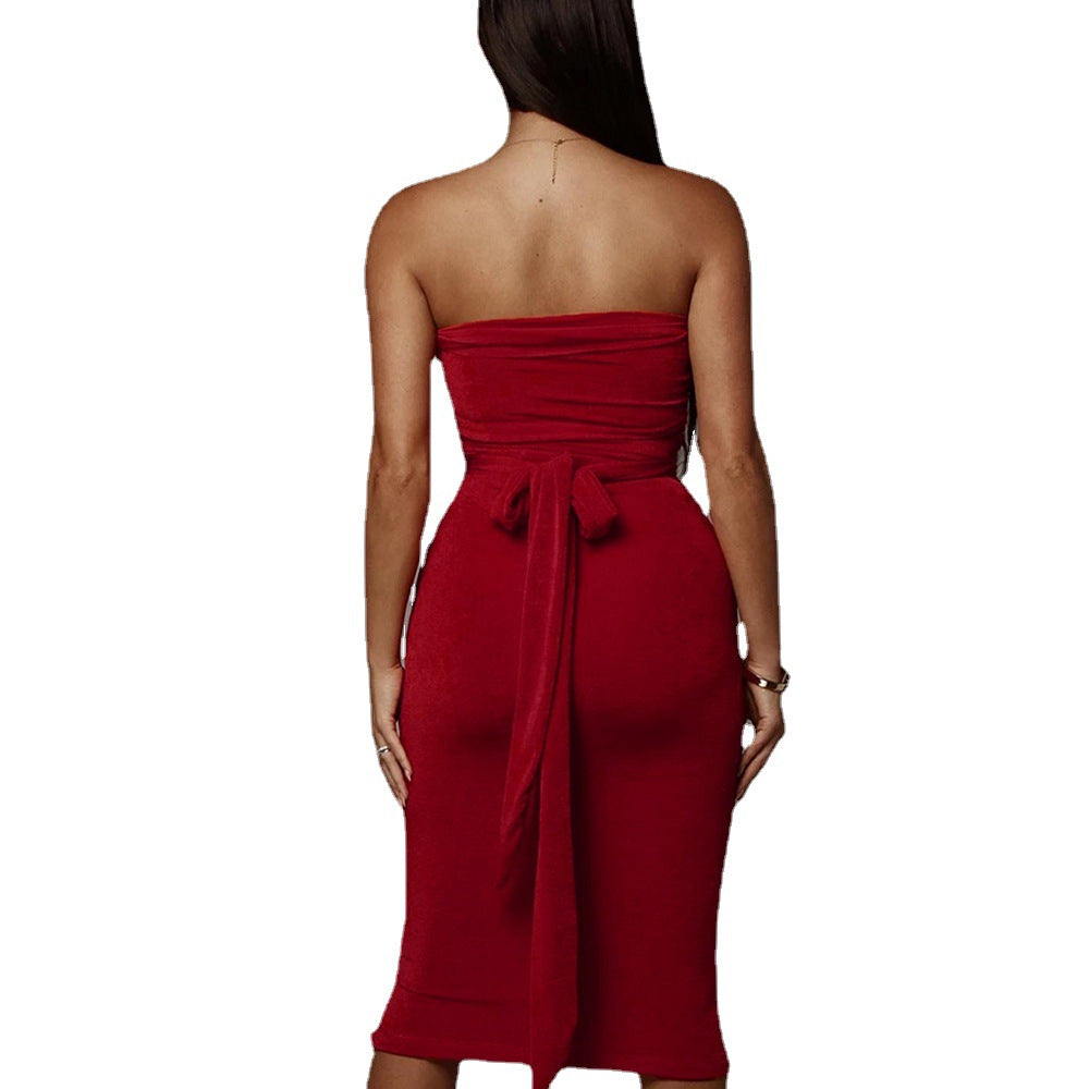 Dame Off-Shoulder Rüsche Midikjole Stilla