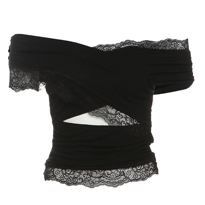 Dame elegant top med raffineret indpakningsdesign og tiltalende blondekant Stilla