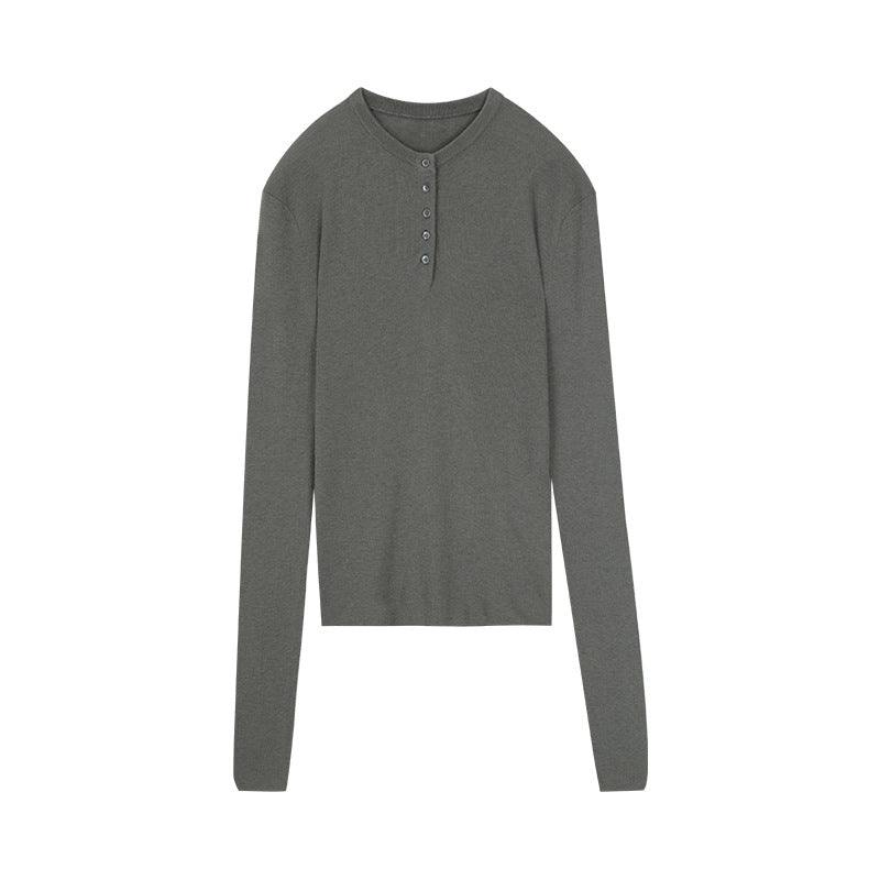 Dame langærmet Henley-overdel med elegante knapdetaljer Stilla