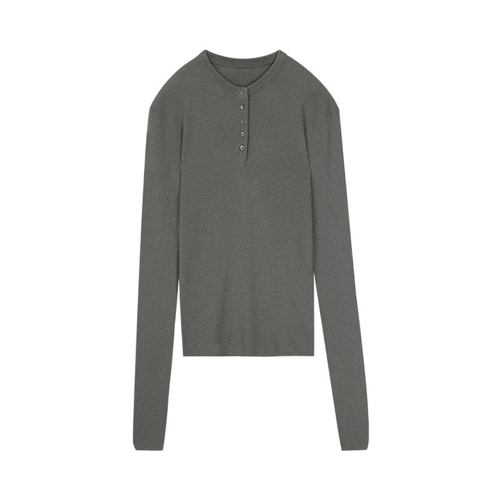 Dame langærmet Henley-overdel med elegante knapdetaljer Stilla