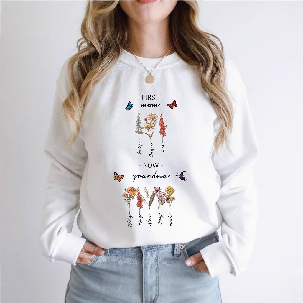 Kvinders sweatshirt med blomsterprint og inspirerende tekst Stilla