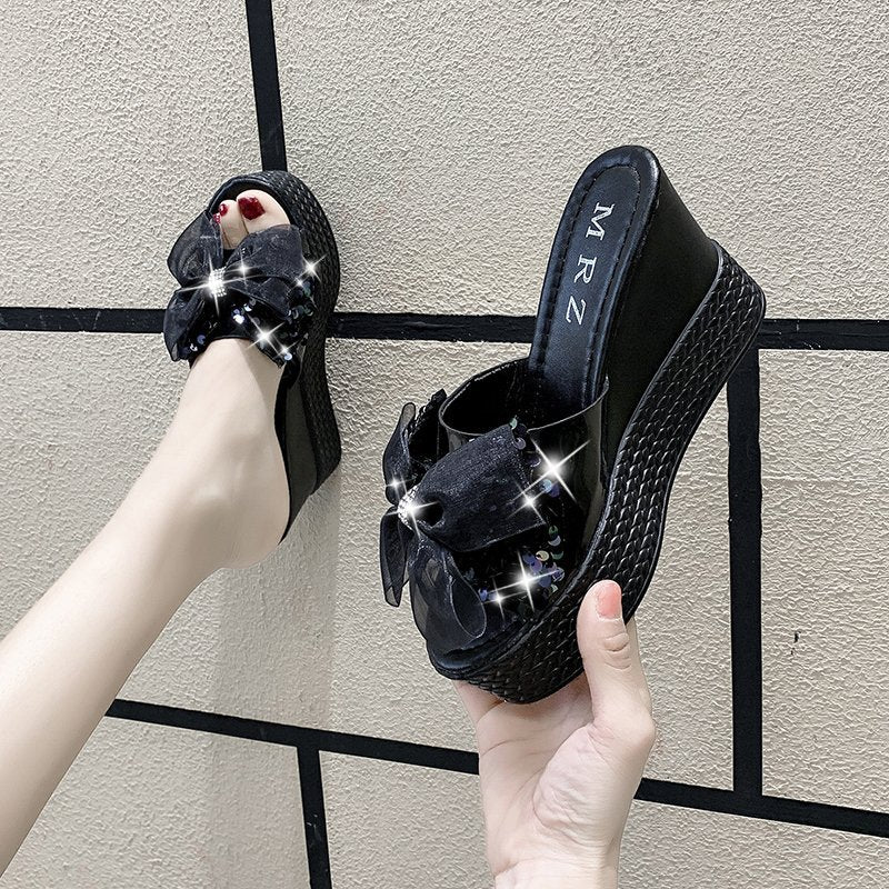 Dame mode Wedge-sandaler med glitrende paillet-detaljer og behagelig fodseng Stilla
