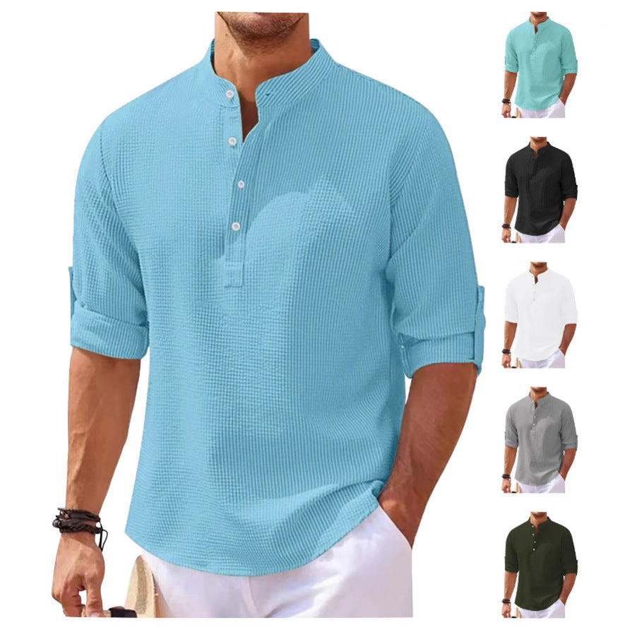 Dame nan oversized Langarm-Henley med ståkrave vaffelstruktur og ærmesikring Skovae