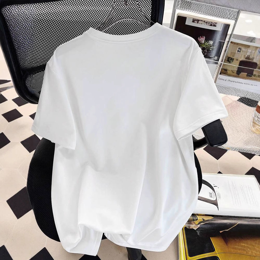 Dame T-shirt med glad kirsebærmotiv og rund halsudskæring Stilla